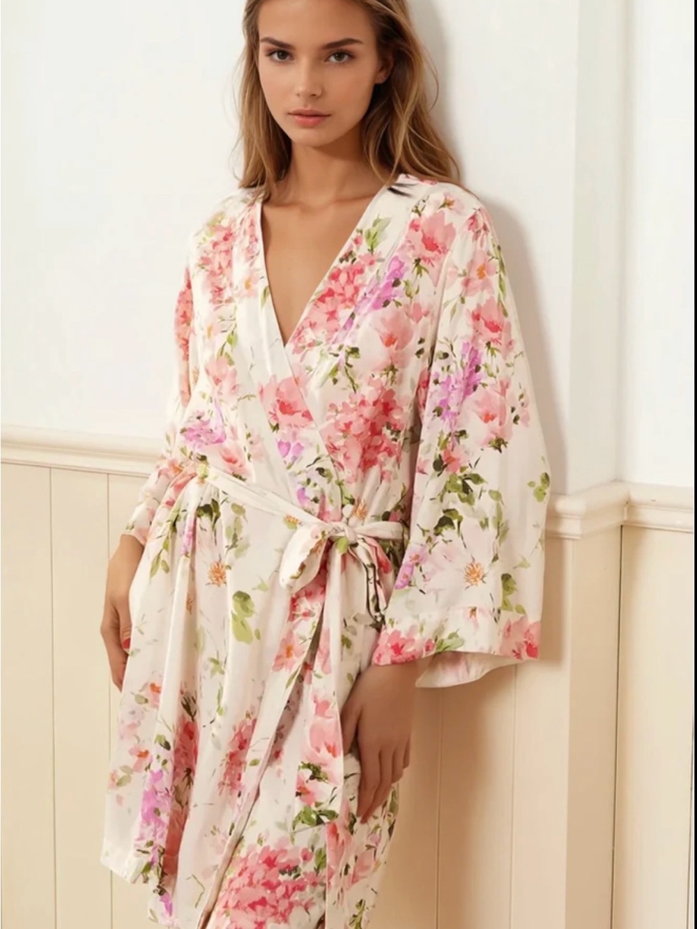 Show Me Your MuMu Wrap Robe in Pink & Cream